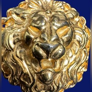 Gold Lion's Head Face Roaring Lion Vintage Brooch